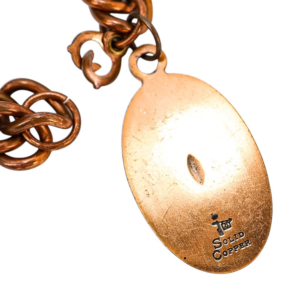 Vintage Solid Copper Curb Chain Bracelet With Bell Trading Post Roadrunner Charm - Picture 8 of 12